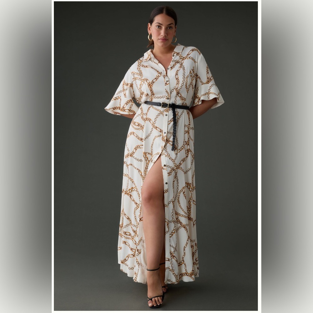 Anthropologie Maeve Printed Short-Sleeve Shirt Dress, 1X